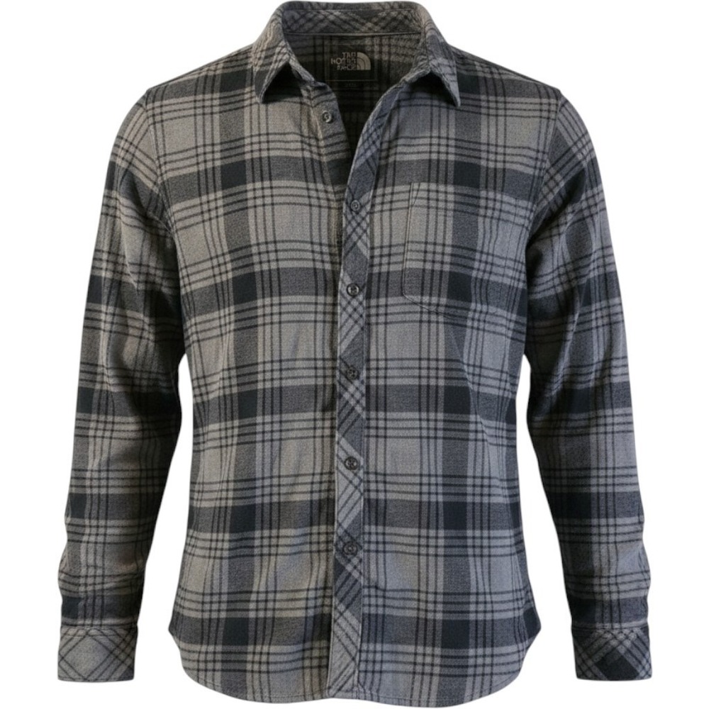 North Face Flannel Shirt Gray Black Plaid Long Sleeve Button Down Size M